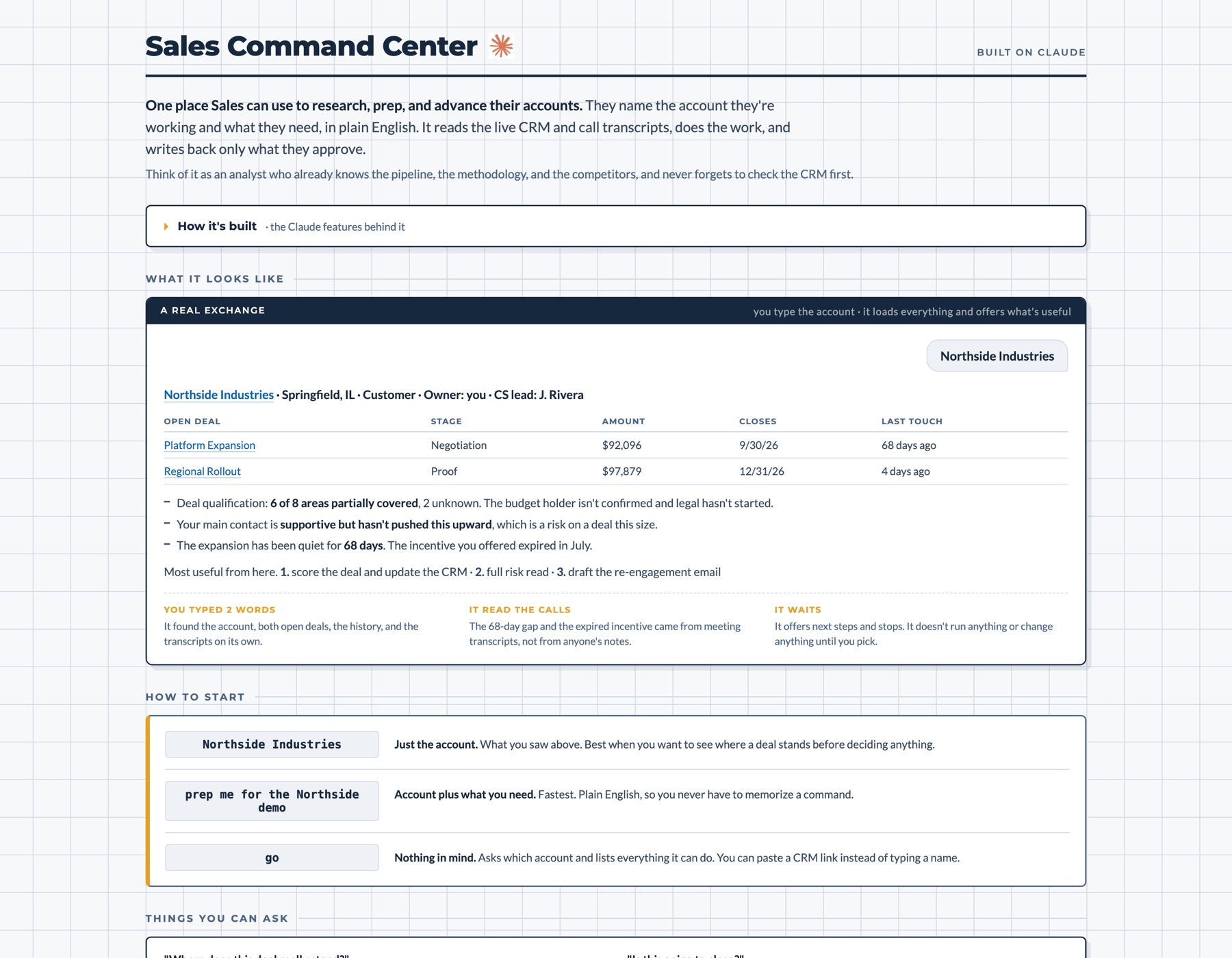 Command Center overview and worked example